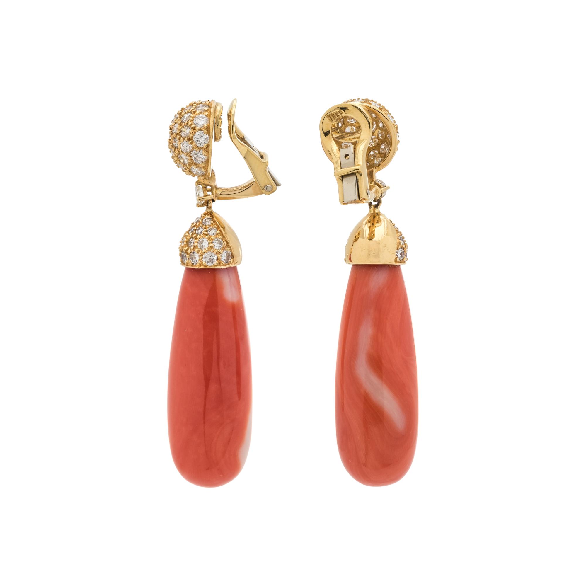 CORAL AND DIAMOND EARCLIPS