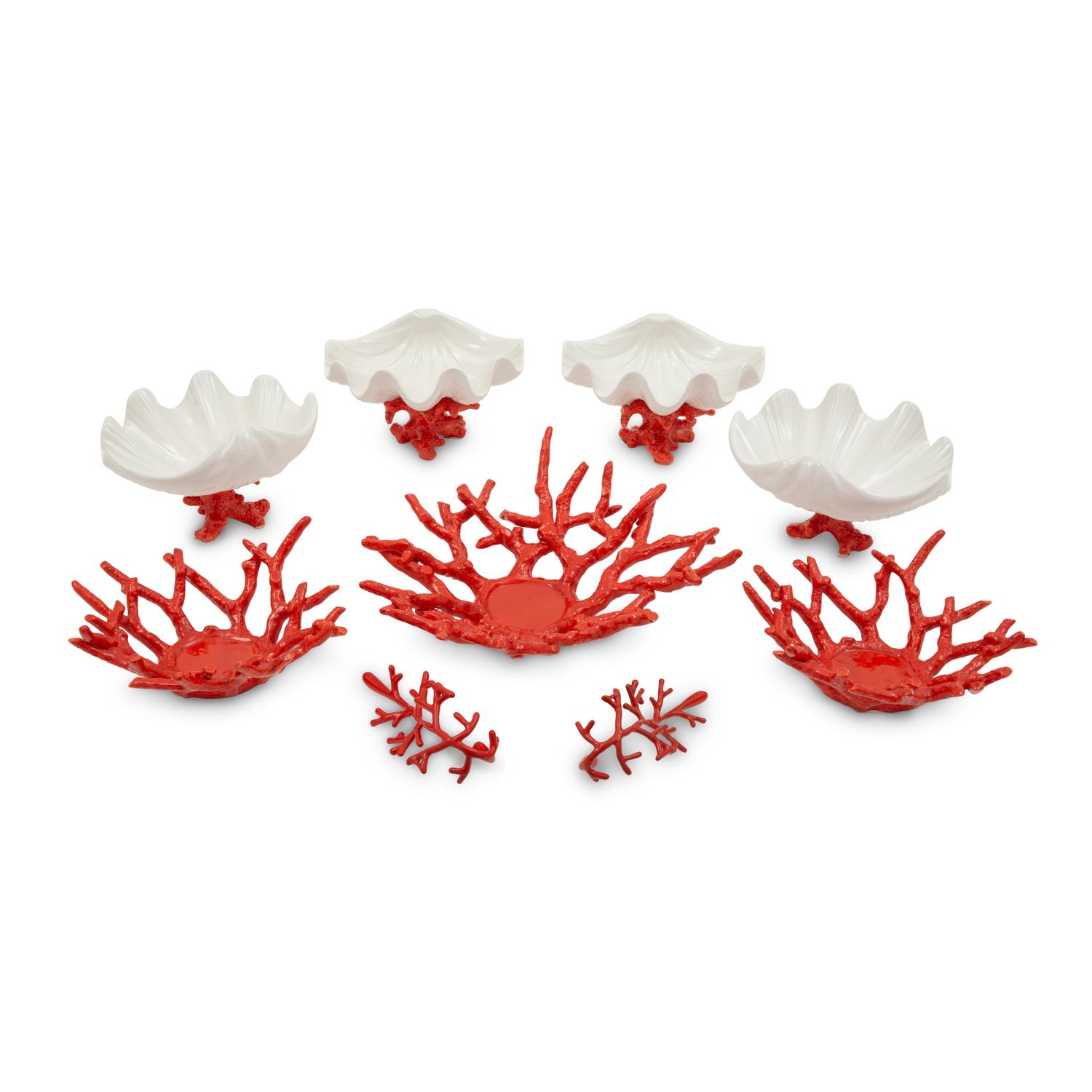 A Group of Nine Red Coral-Form Decorative Objects