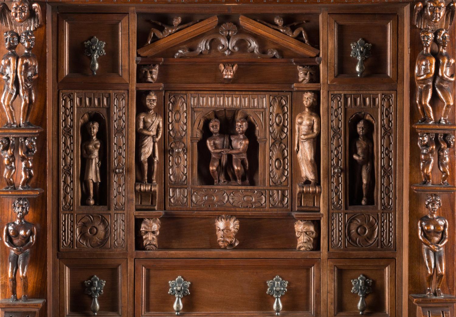 An Italian Renaissance Revival Walnut Cabinet on Stand