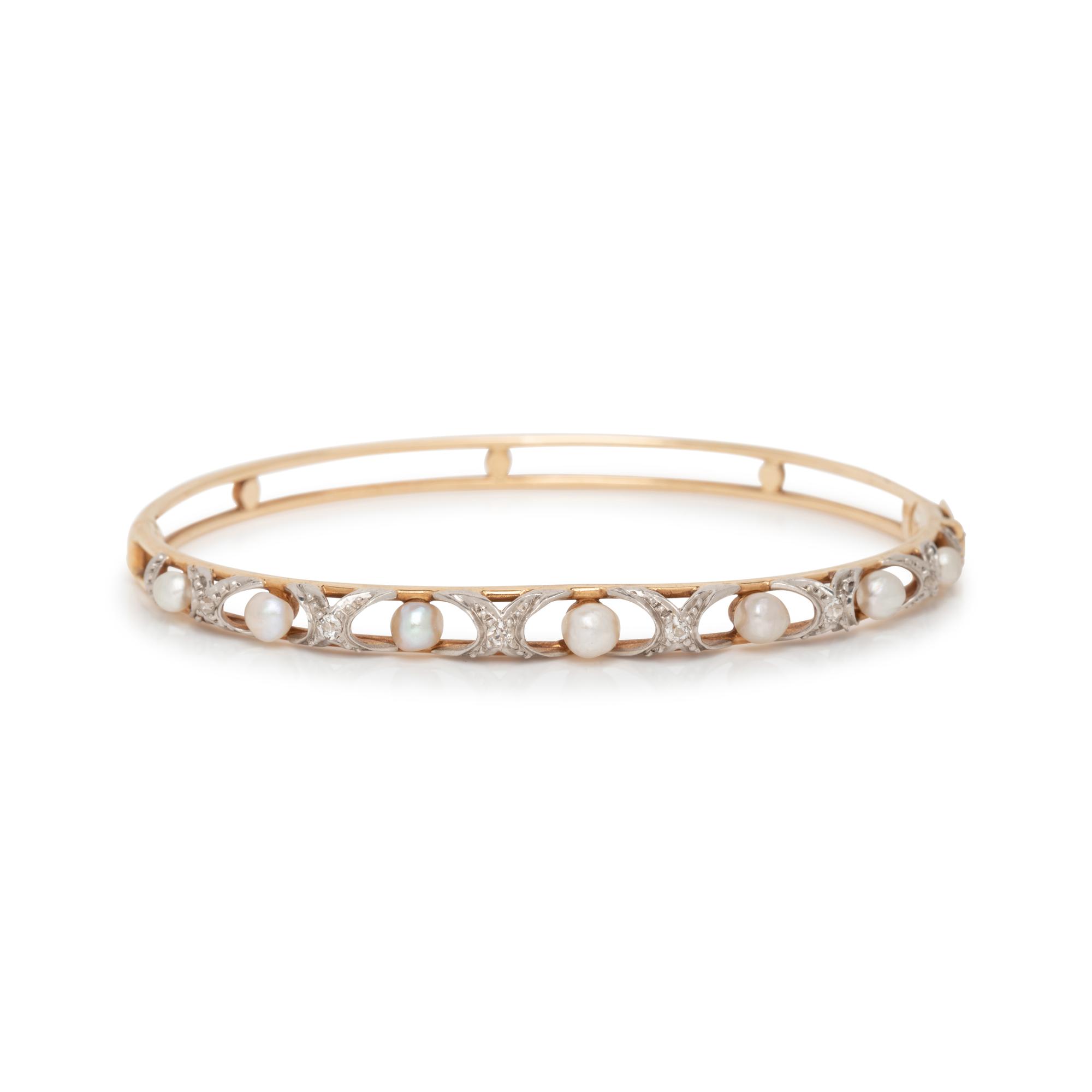 CULTURED PEARL AND DIAMOND BANGLE BRACELET