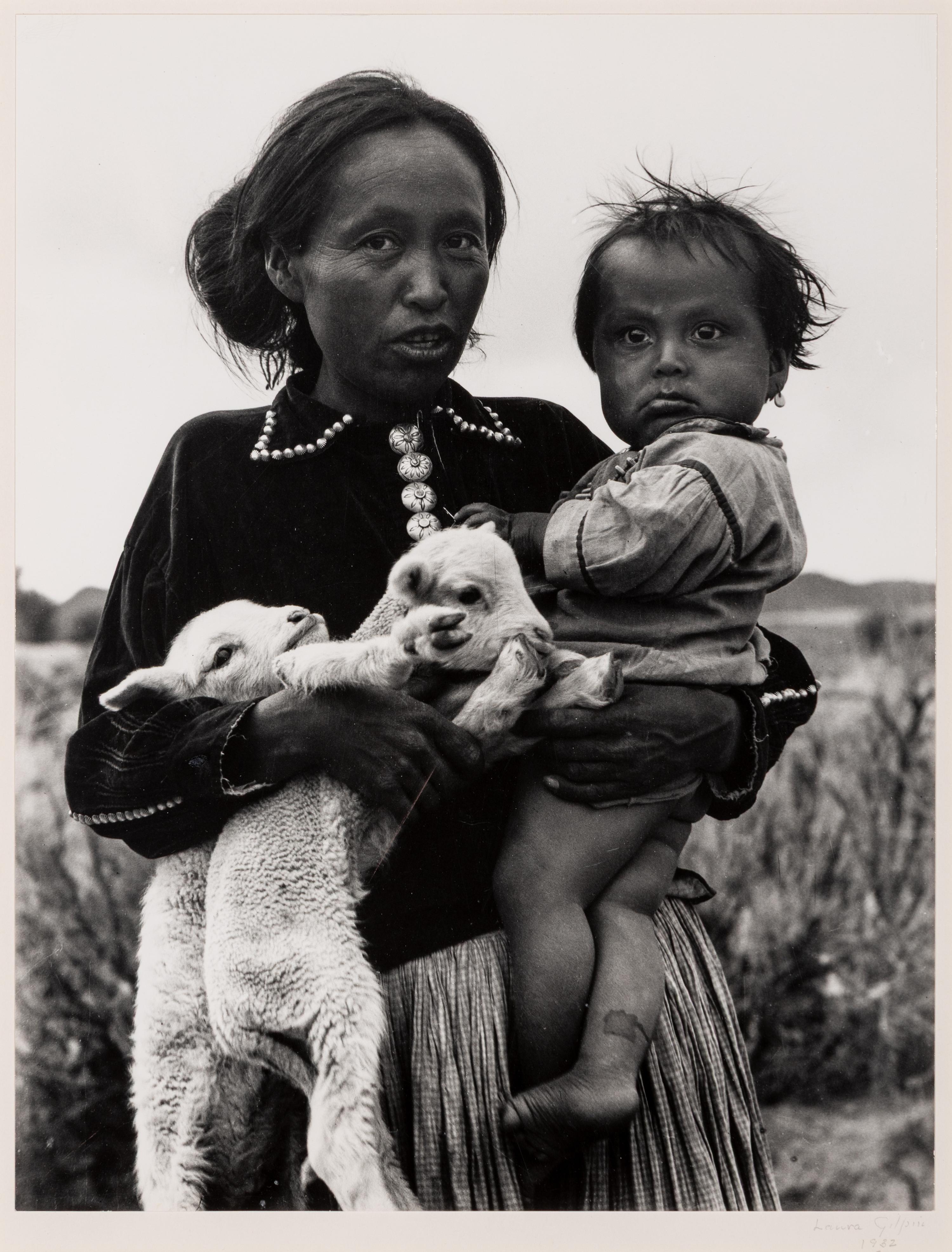 Laura Gilpin (American, 1891-1979) — Woman, Child and Lambs , 1932; printed later