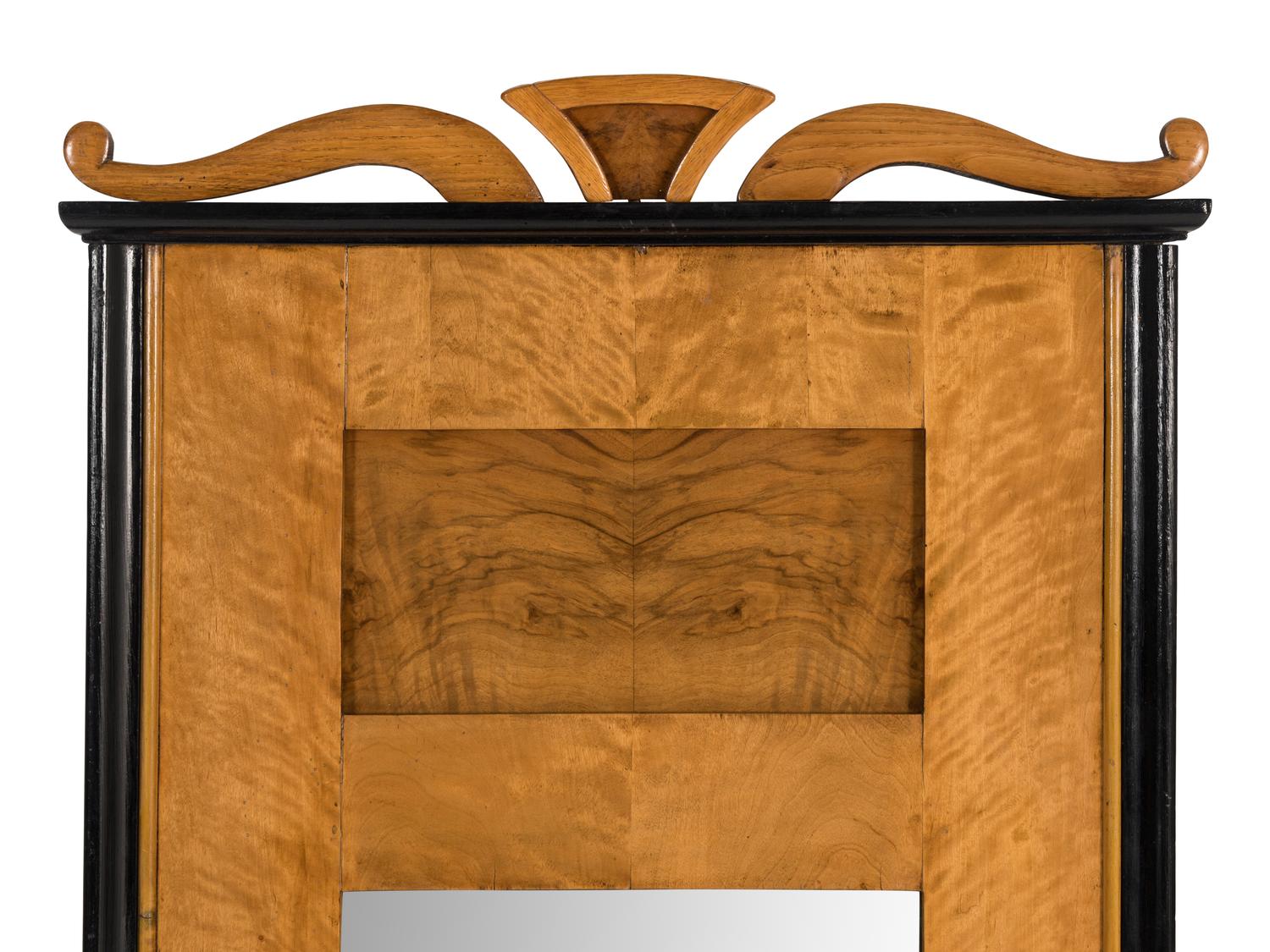 A Biedermeier Part Ebonized Fruitwood Mirror