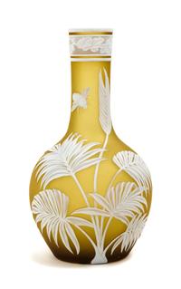 English, LATE 19TH CENTURY, a cameo glass vase, of bottle form with fern and insect decoration