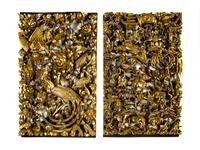 Two Chinese Gilt Decorated Carved Wood Wall Panels