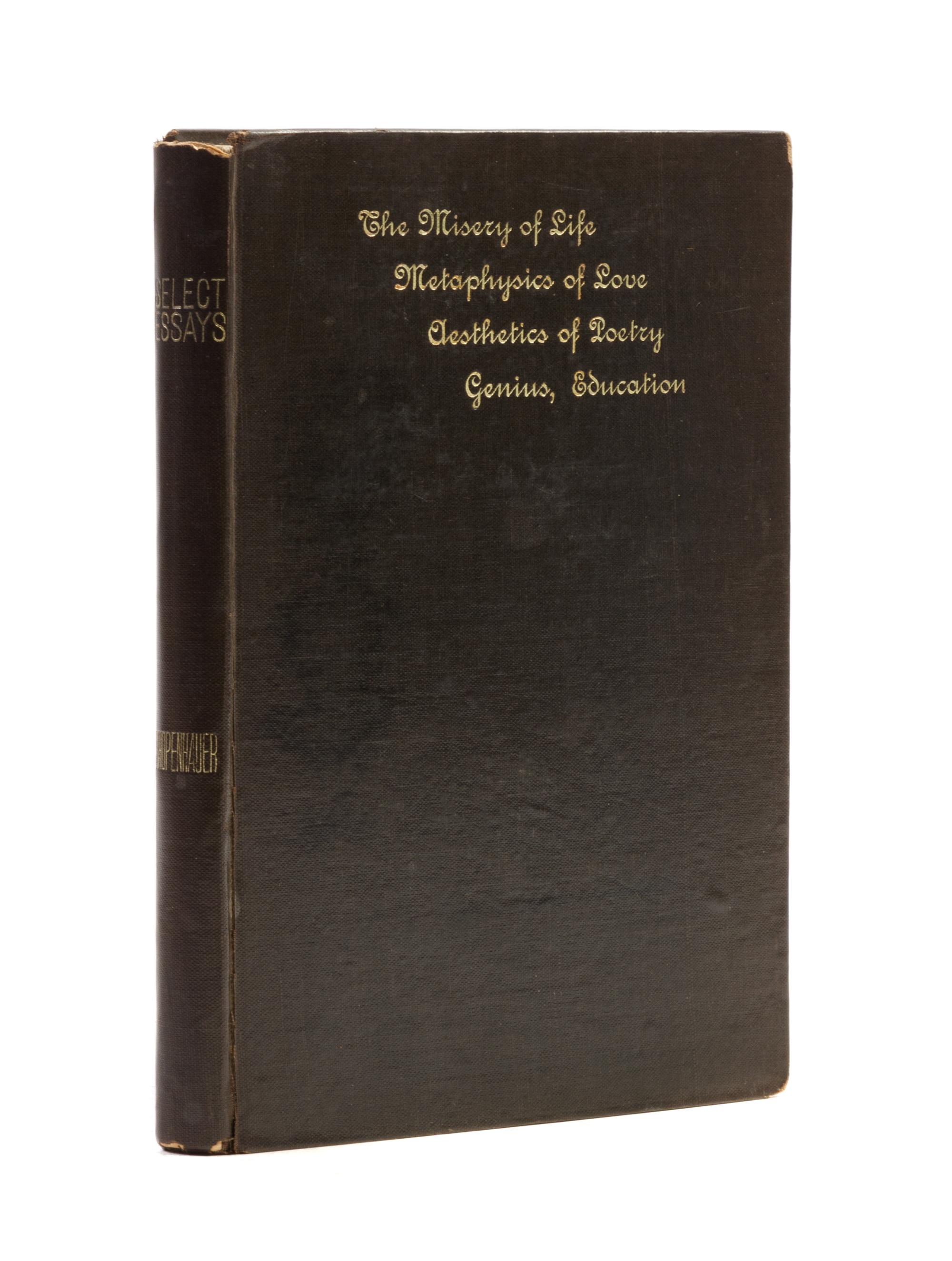 SCHOPENHAUER, ARTHUR. Select Essays. Milwaukee, 1881. First edition.