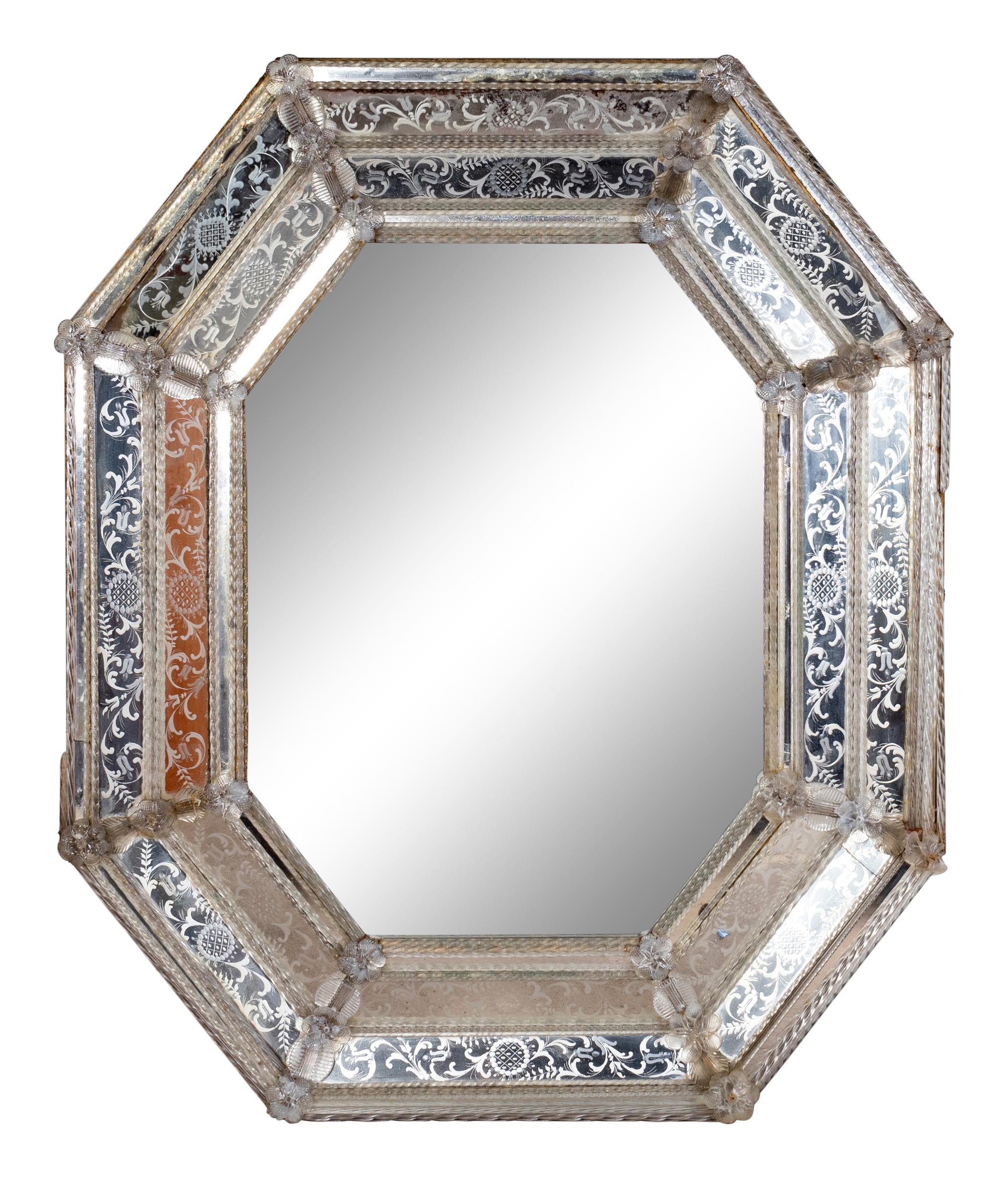 A Venetian Etched Glass Octagonal Mirror — 19TH CENTURY