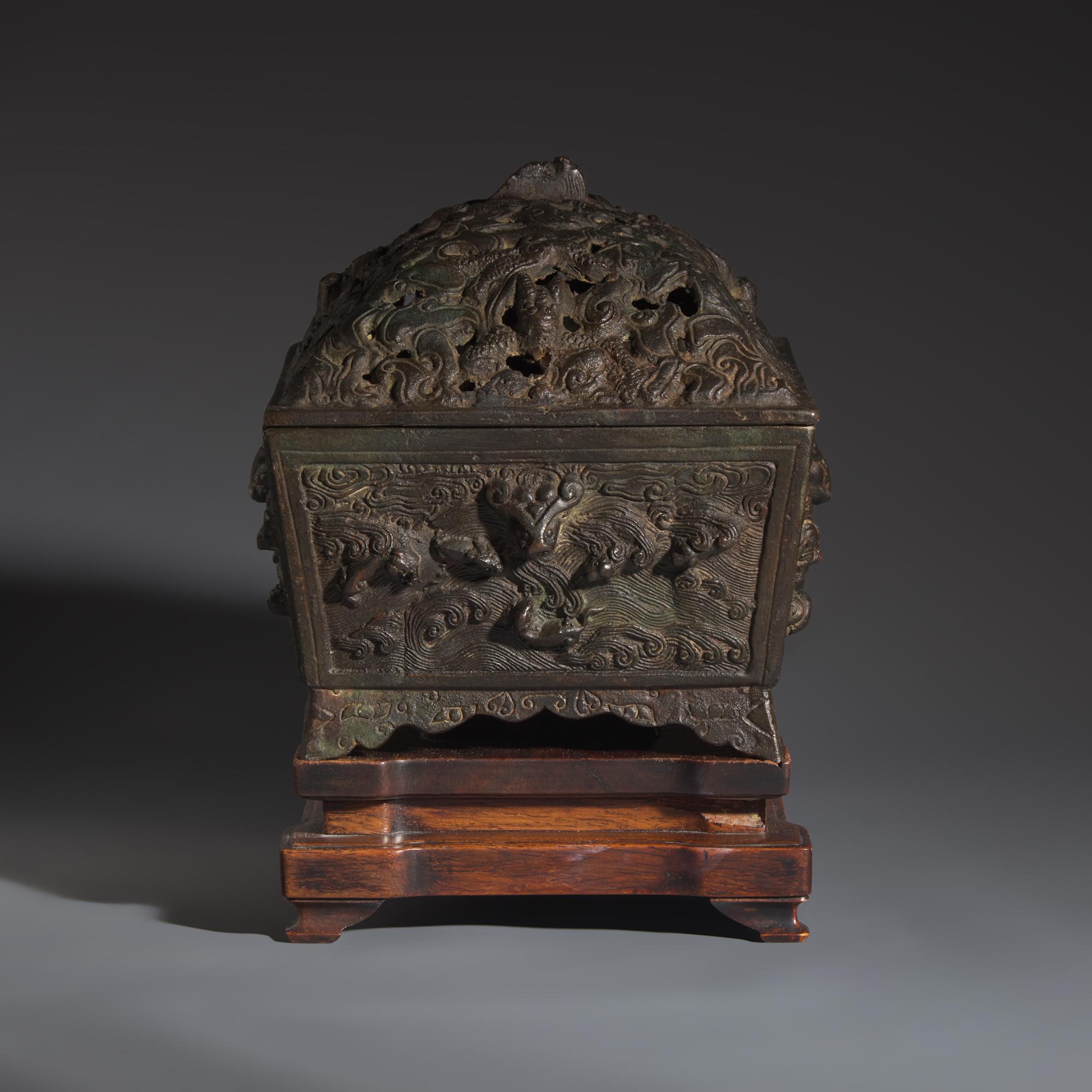 A Chinese Patinated Bronze Incense Burner, Qing Dynasty — 清 仿古四方銅爐