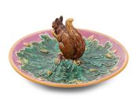 A Minton Majolica Squirrel Nut Dish