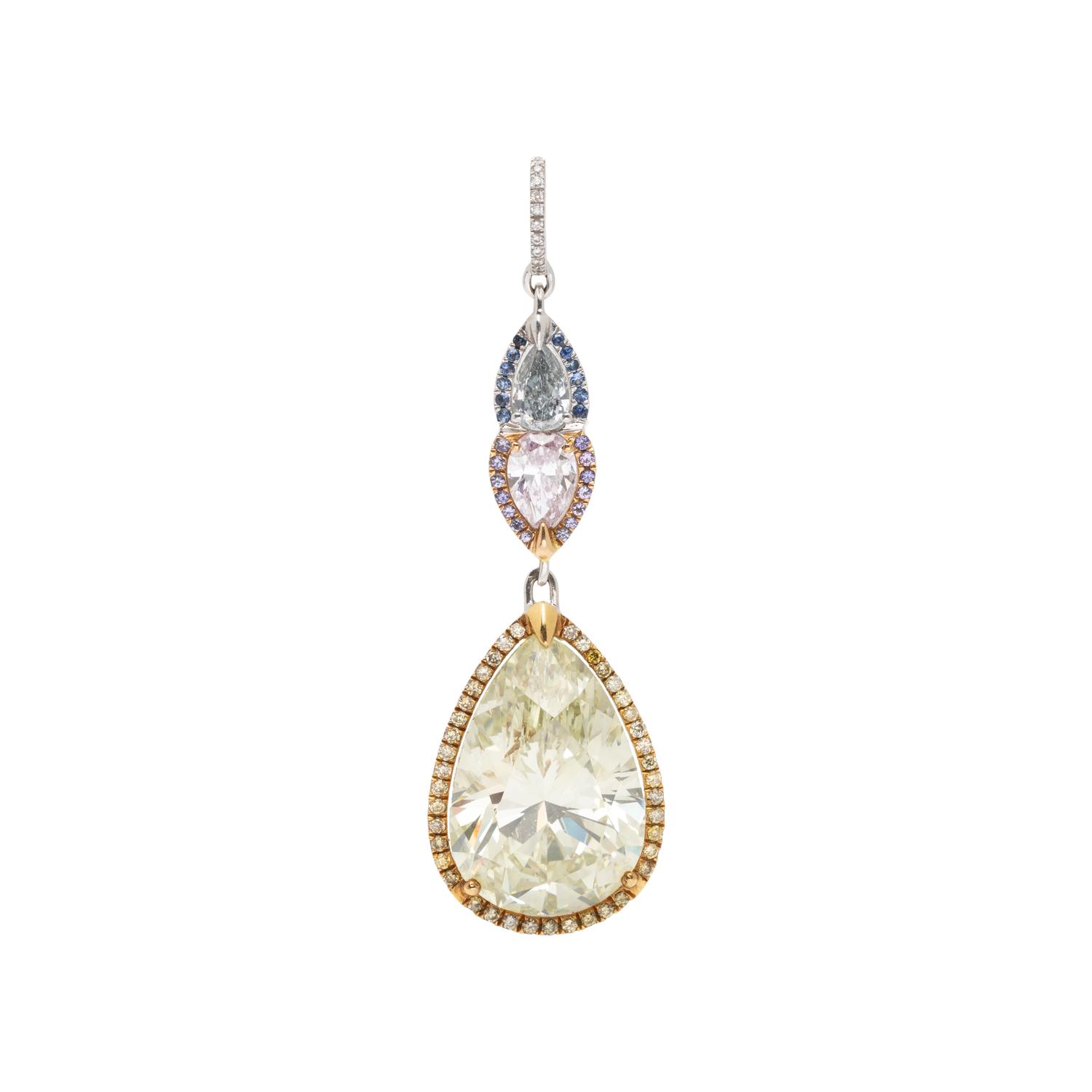 FANCY GREENISH YELLOW DIAMOND AND COLORED DIAMOND PENDANT