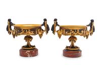 A Pair of Continental Gilt and Patinated Bronze Tazze