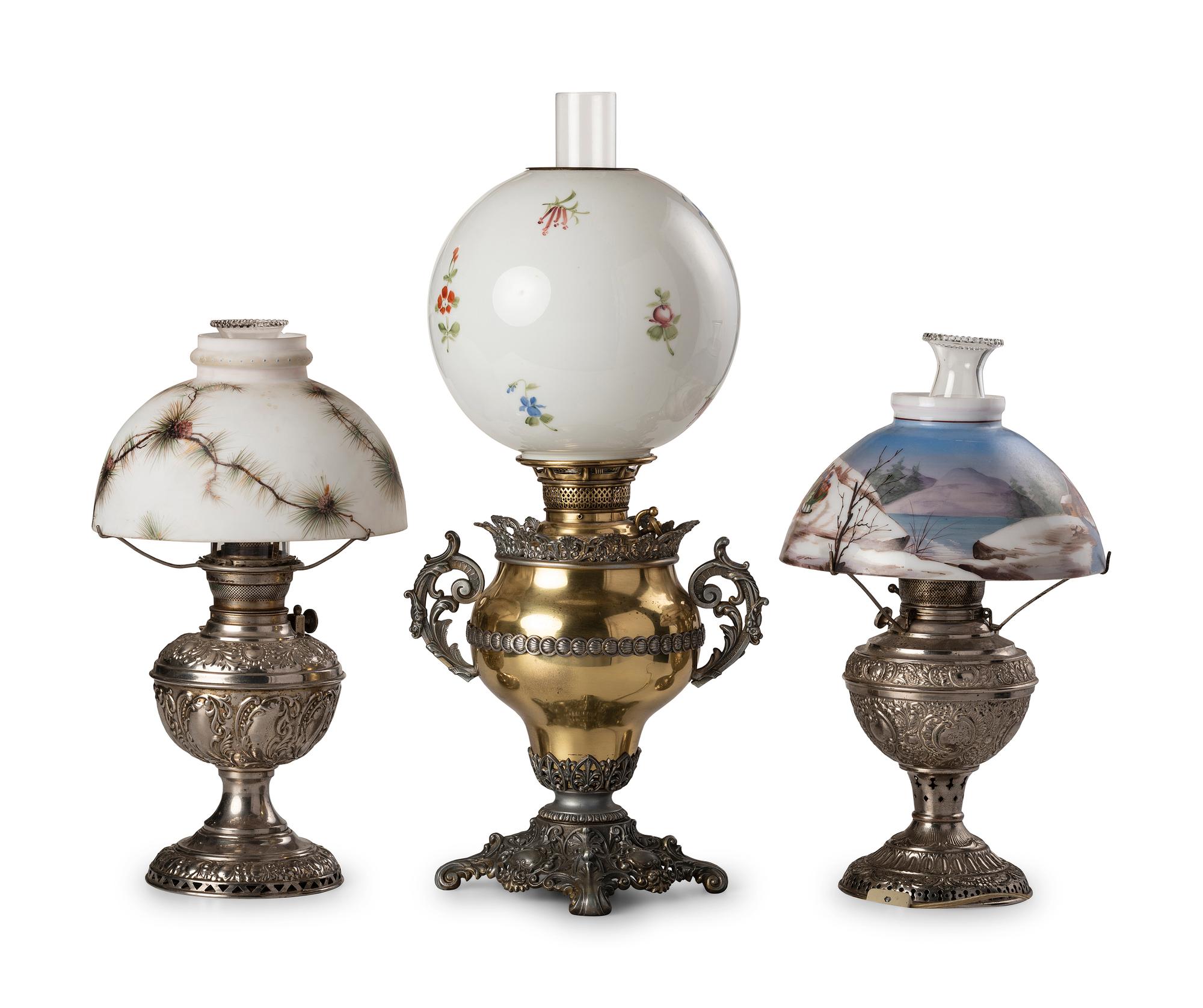 Three Victorian Brass Oil Lamps