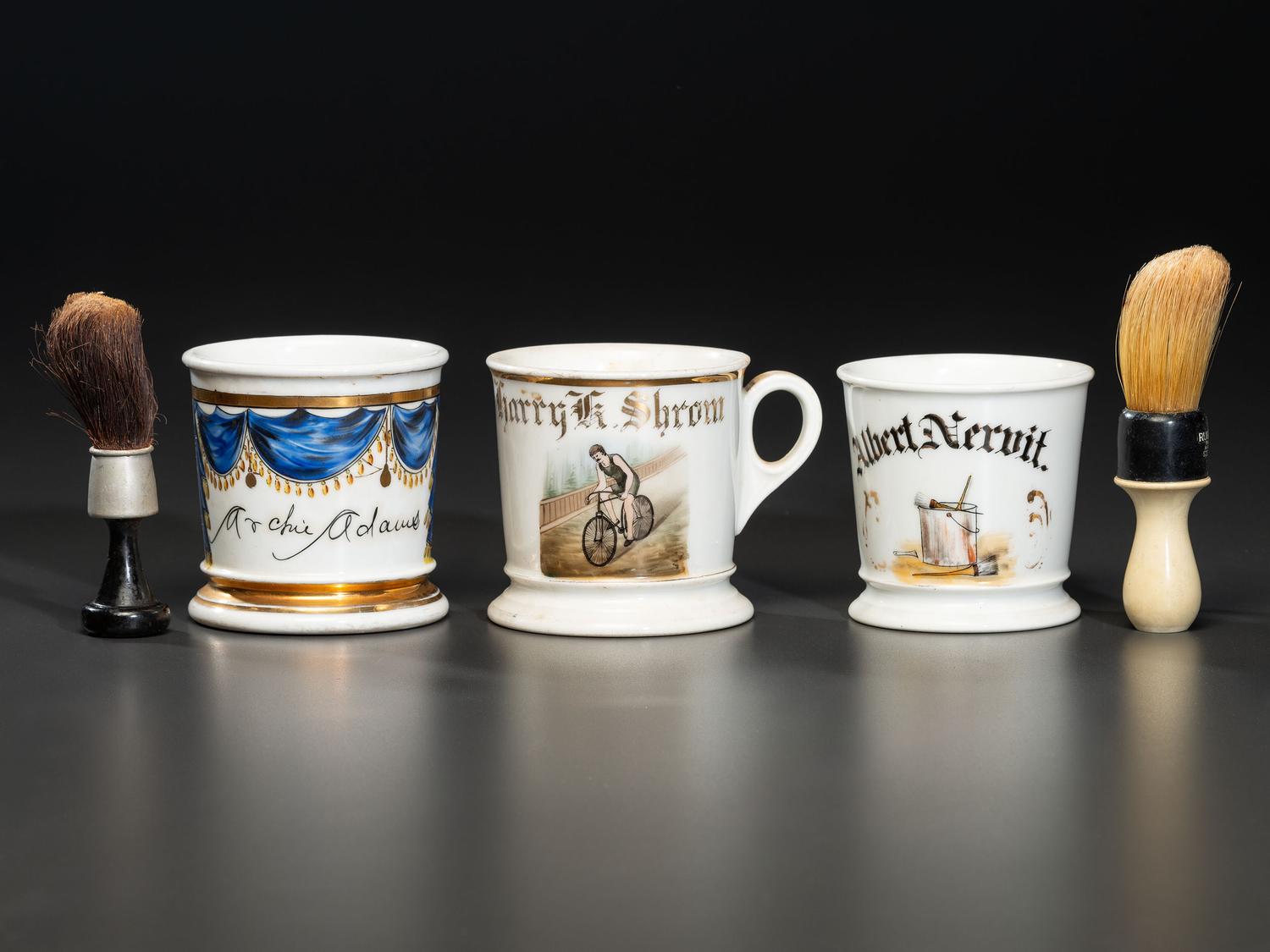 Three Porcelain Occupational Shaving Mugs