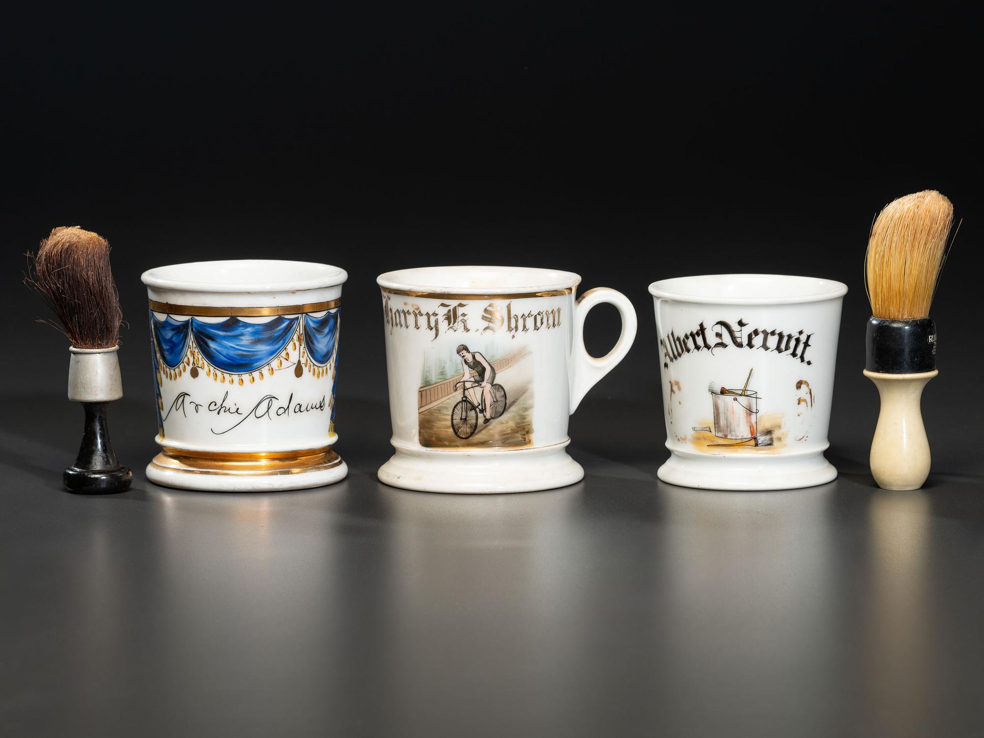 Three Porcelain Occupational Shaving Mugs