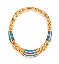 An 18 Karat Yellow Gold, Platinum, Azurmalachite and Diamond Necklace, David Webb, 113.70 dwts.