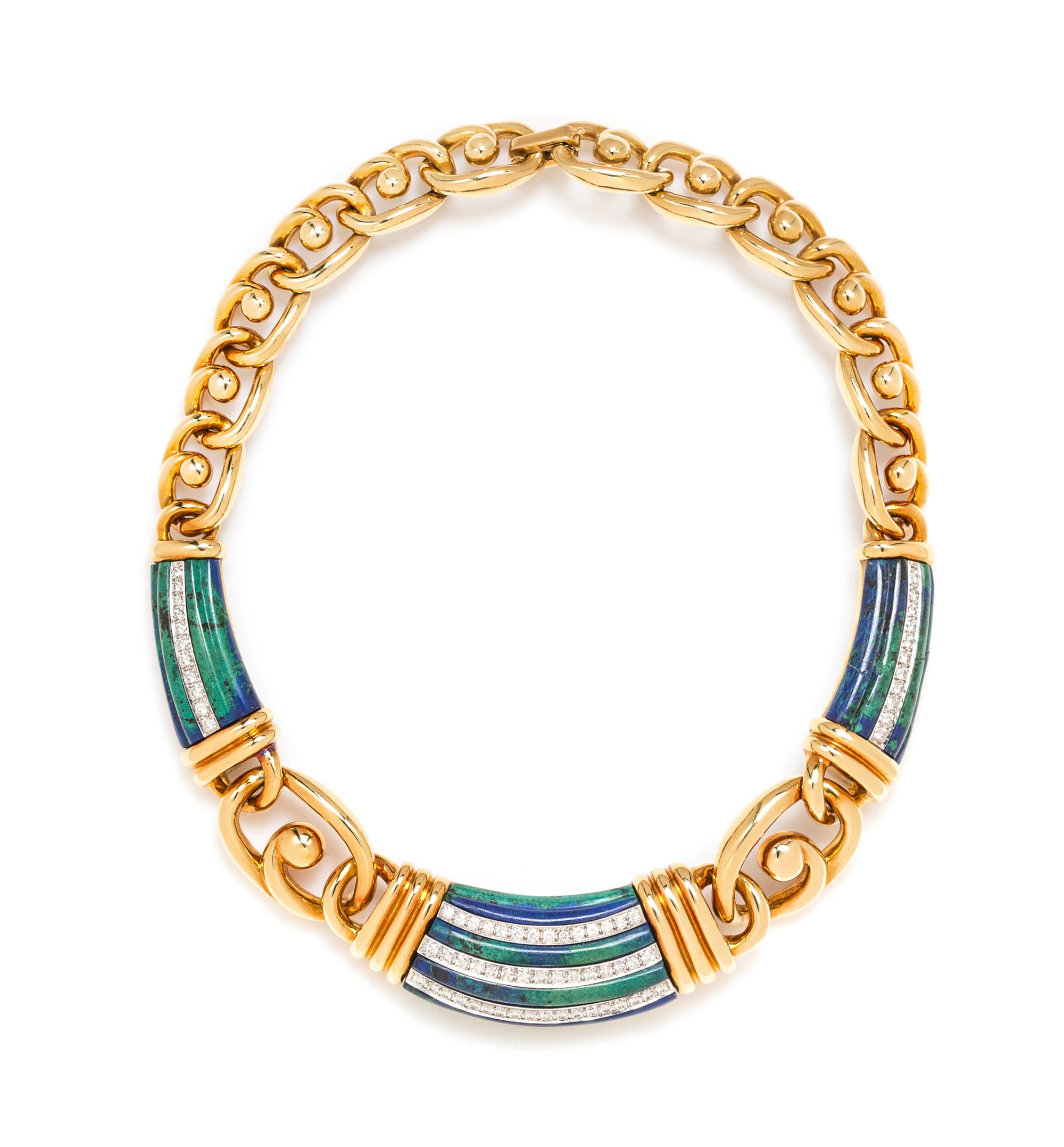 An 18 Karat Yellow Gold, Platinum, Azurmalachite and Diamond Necklace, David Webb, 113.70 dwts.