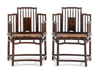 A Pair of Chinese Lacquered Jichimu Wood Chairs 雞翅木加漆椅子一對