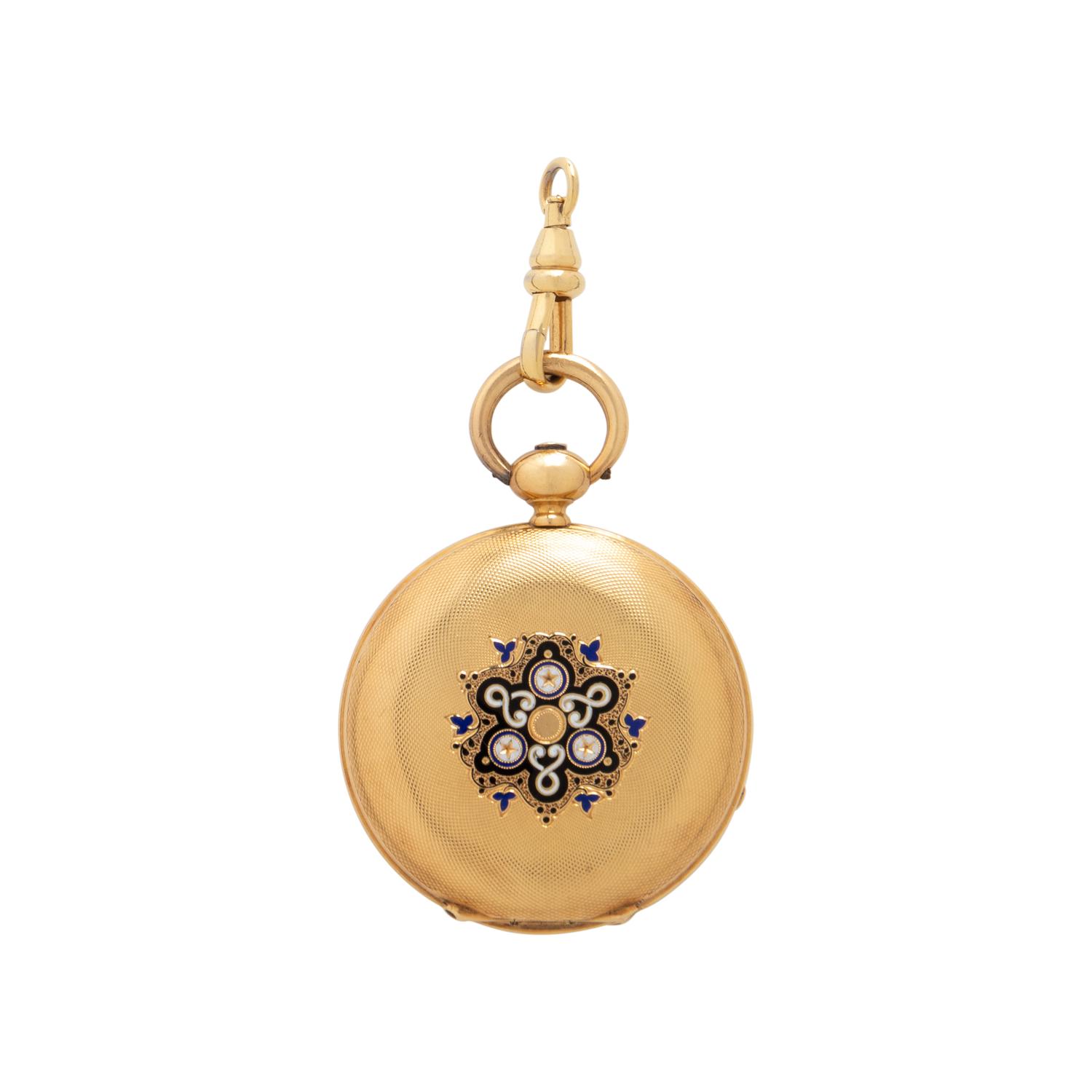 YELLOW GOLD AND ENAMEL POCKET WATCH CASE