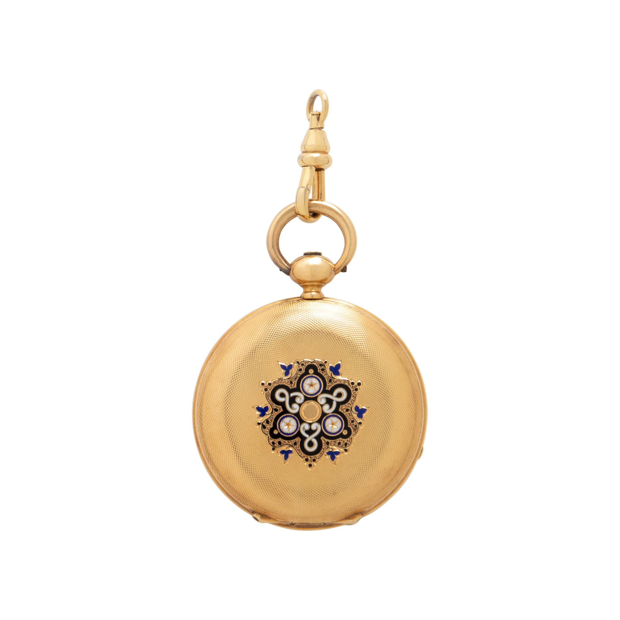YELLOW GOLD AND ENAMEL POCKET WATCH CASE