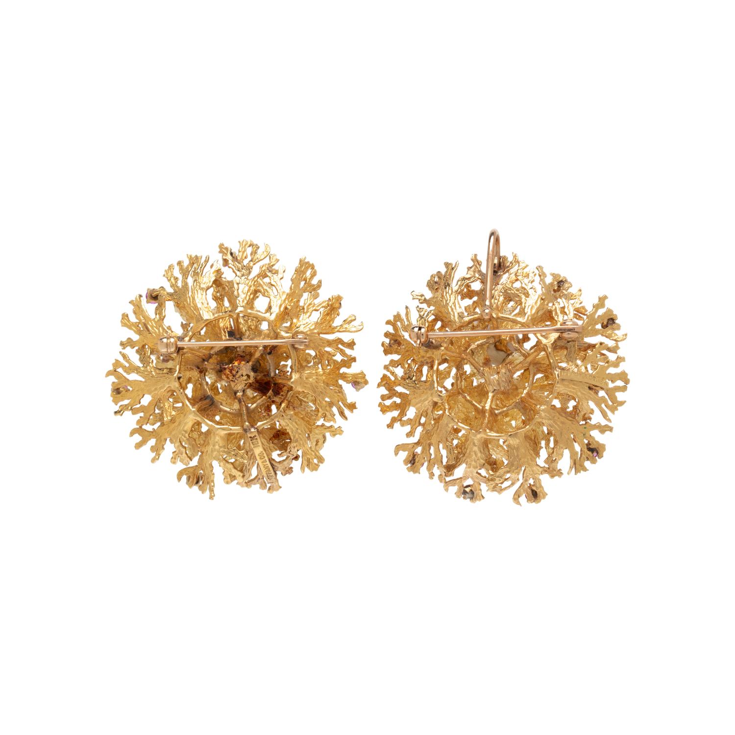 TIFFANY & CO., TWO YELLOW GOLD CORAL REEF BROOCHES