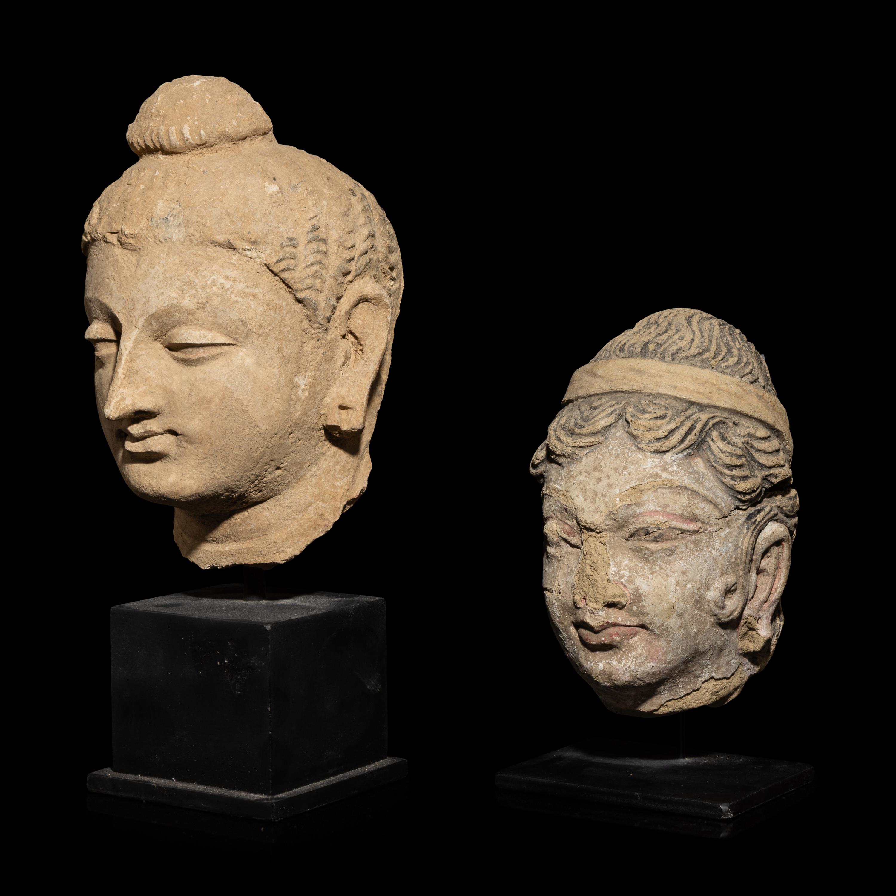 Two Gandharan Stucco Heads, 2nd Century or Later — 二世紀及以後 犍陀羅灰膏泥佛首兩顆