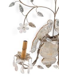 A Pair of Silvered Wood and Rock Crystal Three-Light Sconces, in the Style of Maison Baguès