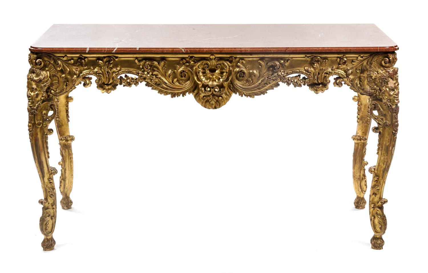 An Italian Giltwood Console Table, LATE 19TH CENTURY, Height 37 x width 63 x depth 30 1/2 inches. — LATE 19TH CENTURY,