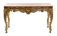 An Italian Giltwood Console Table, LATE 19TH CENTURY, Height 37 x width 63 x depth 30 1/2 inches. — LATE 19TH CENTURY,
