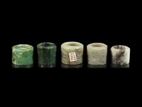 Five Chinese Grey Jade Archer's Rings