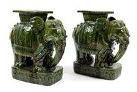 A Pair of Glazed Terracotta Elephant Garden Stools Height 23 inches. — 20TH CENTURY