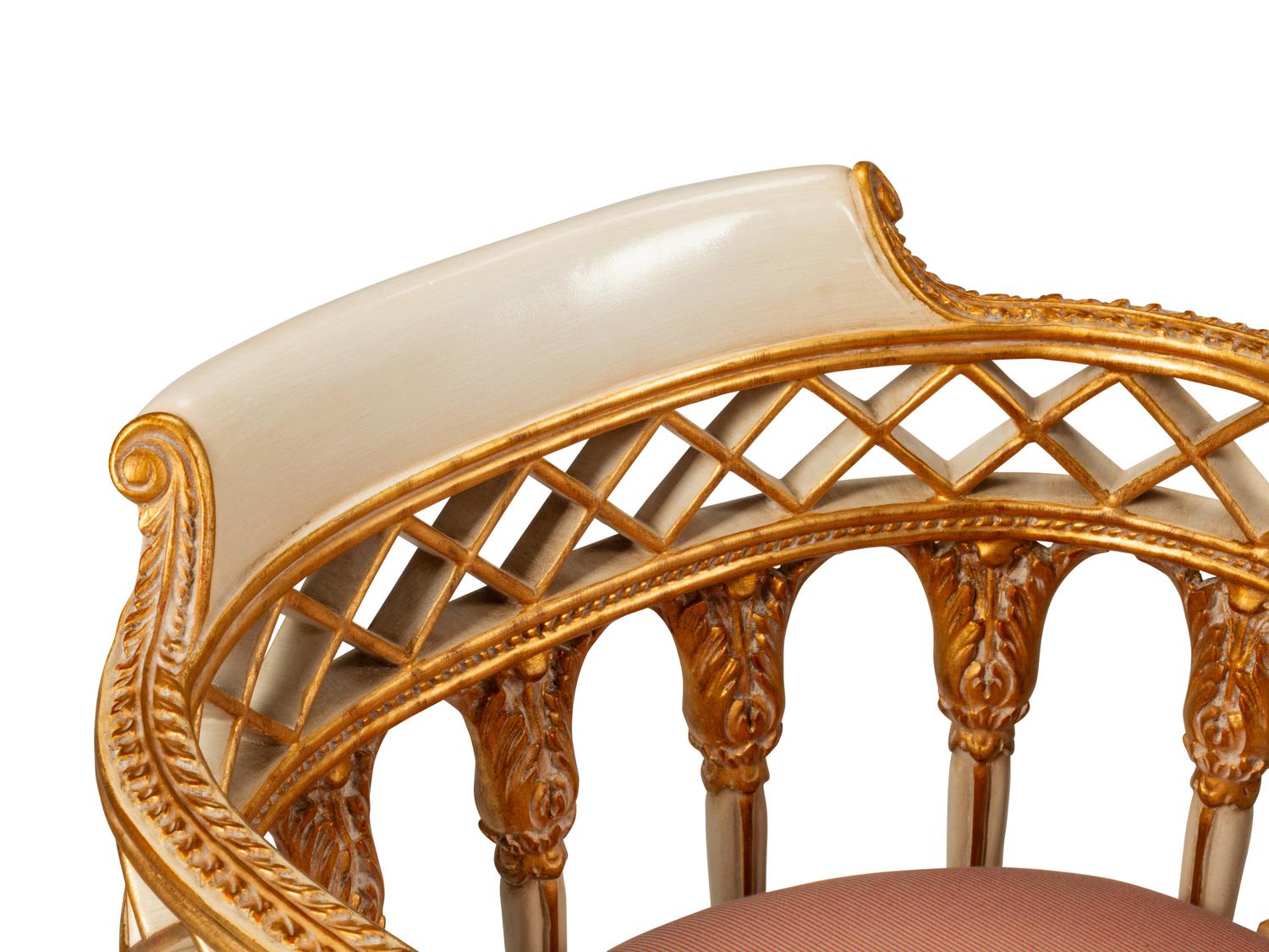 A Pair of Italian Neoclassical Style White-Painted and Parcel Gilt Armchairs