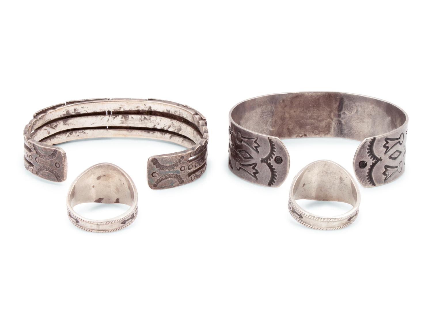 Fred Harvey Era Navajo Silver Cuff Bracelets and Rings
