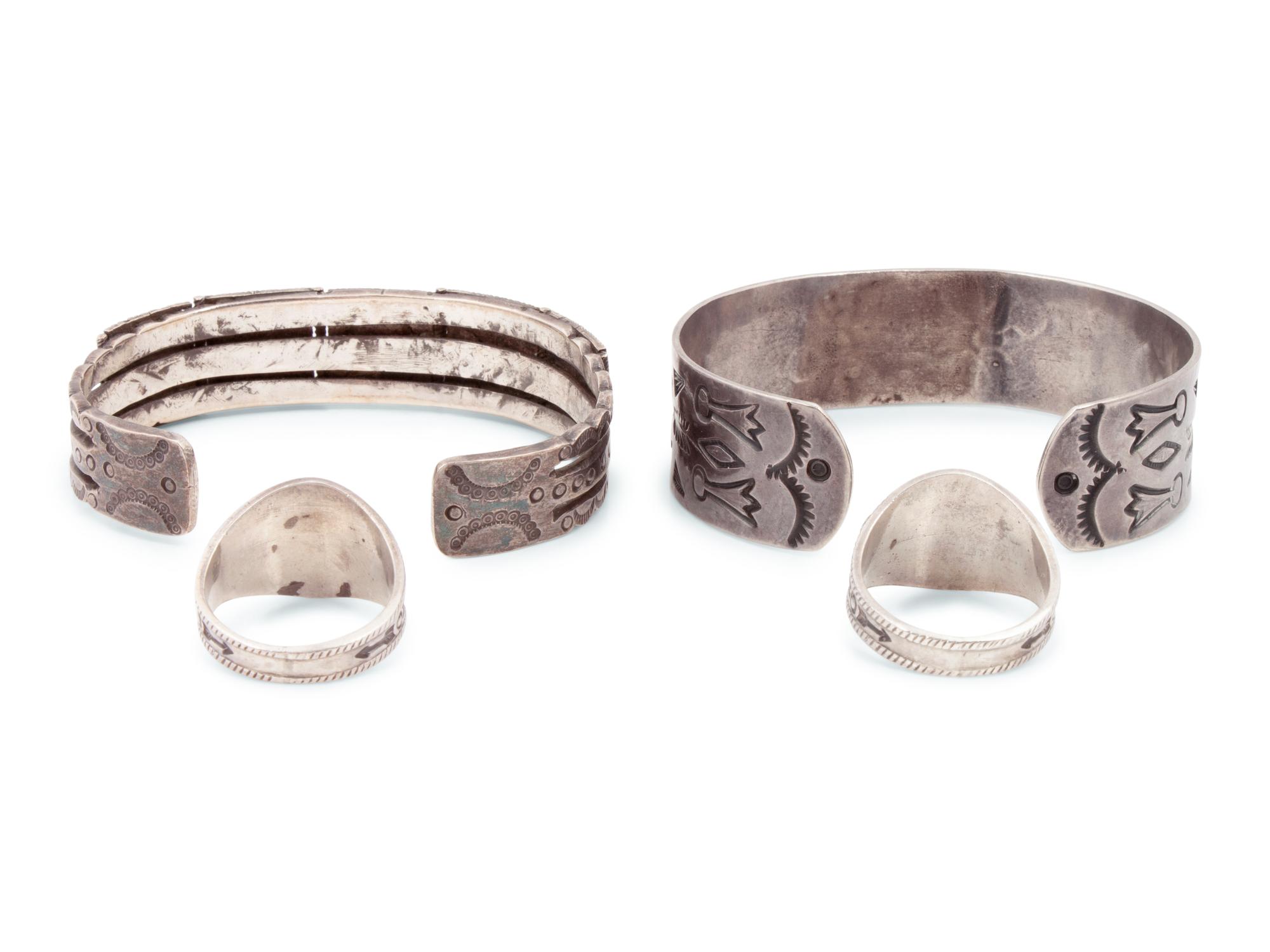 Fred Harvey Era Navajo Silver Cuff Bracelets and Rings