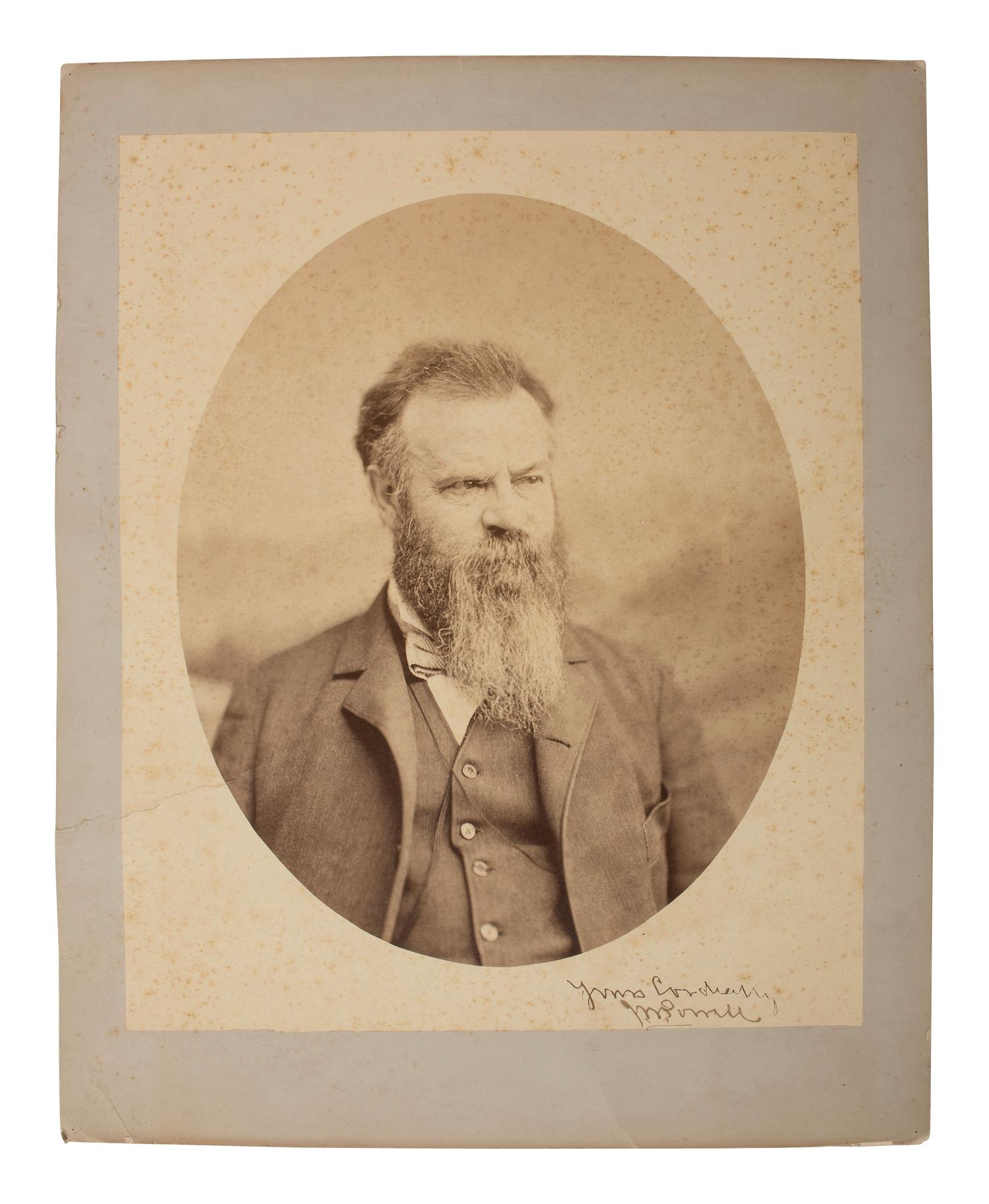 [WESTERN AMERICANA]. POWELL, John Wesley (1834-1902). Albumen photograph signed ("J.W. Powell"). Ca 1890s.