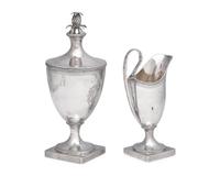 A Federal Silver Sugar Urn And Creamer