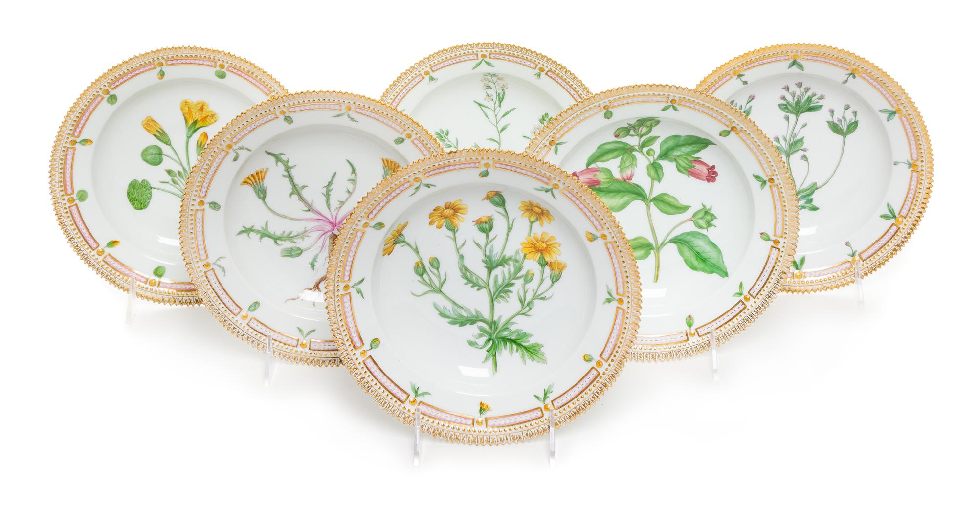 Six Royal Copenhagen Flora Danica Soup Plates Diameter of largest 8 7/8 inches. — LAST QUARTER 19TH CENTURY/FIRST HALF 20TH CENTURY
