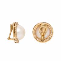 Mabé Pearl, Diamond, and Yellow Gold Earrings