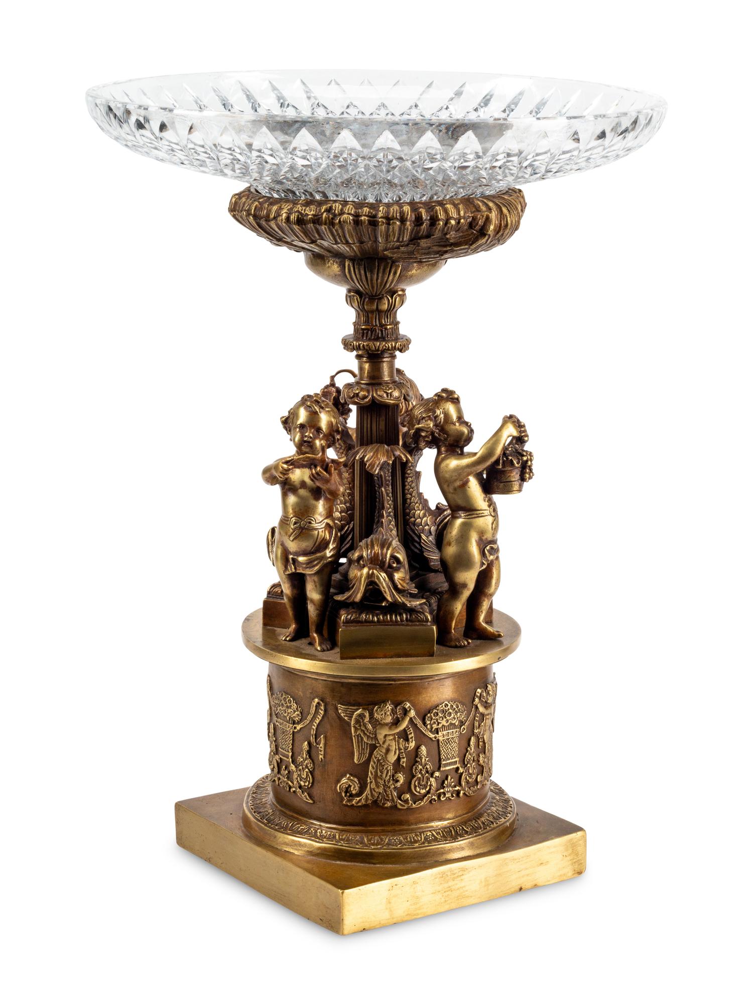 An Empire Style Gilt Bronze and Cut Glass Figural Centerpiece