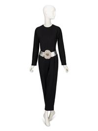 Geoffrey Beene Long-Sleeve Jumpsuit & a Judith Leiber Belt