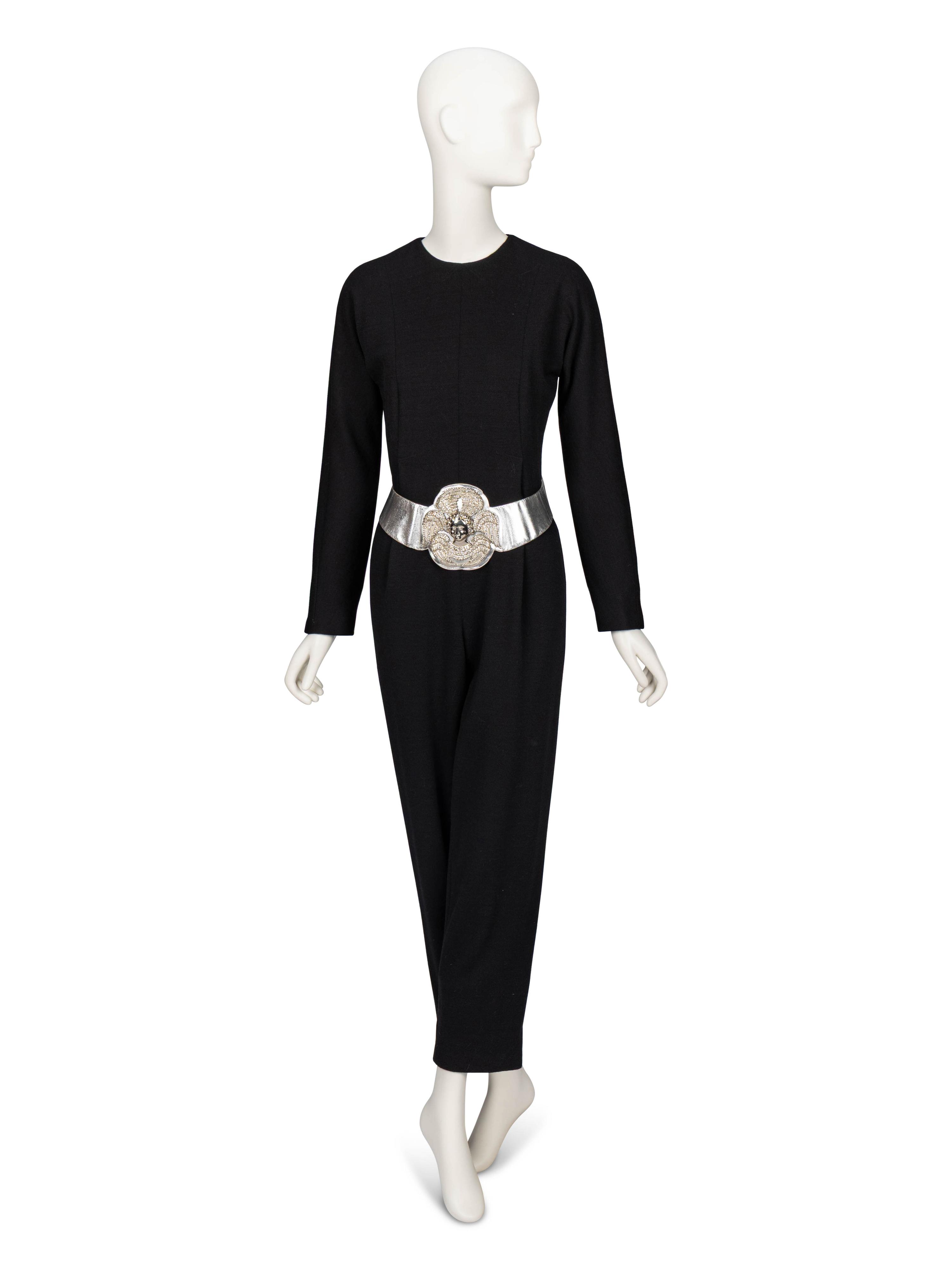 Geoffrey Beene Long-Sleeve Jumpsuit & a Judith Leiber Belt