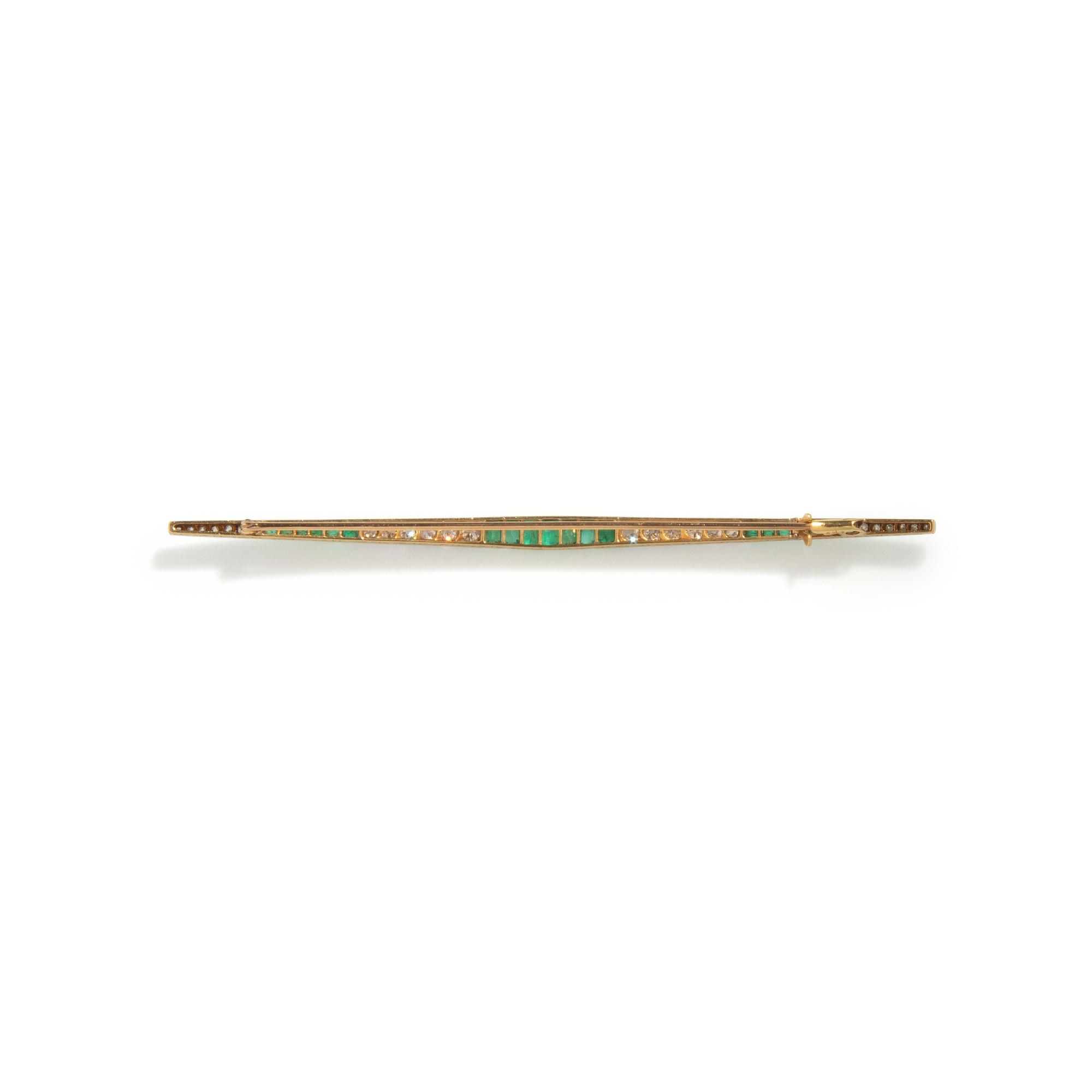 ANTIQUE, EMERALD AND DIAMOND BAR PIN