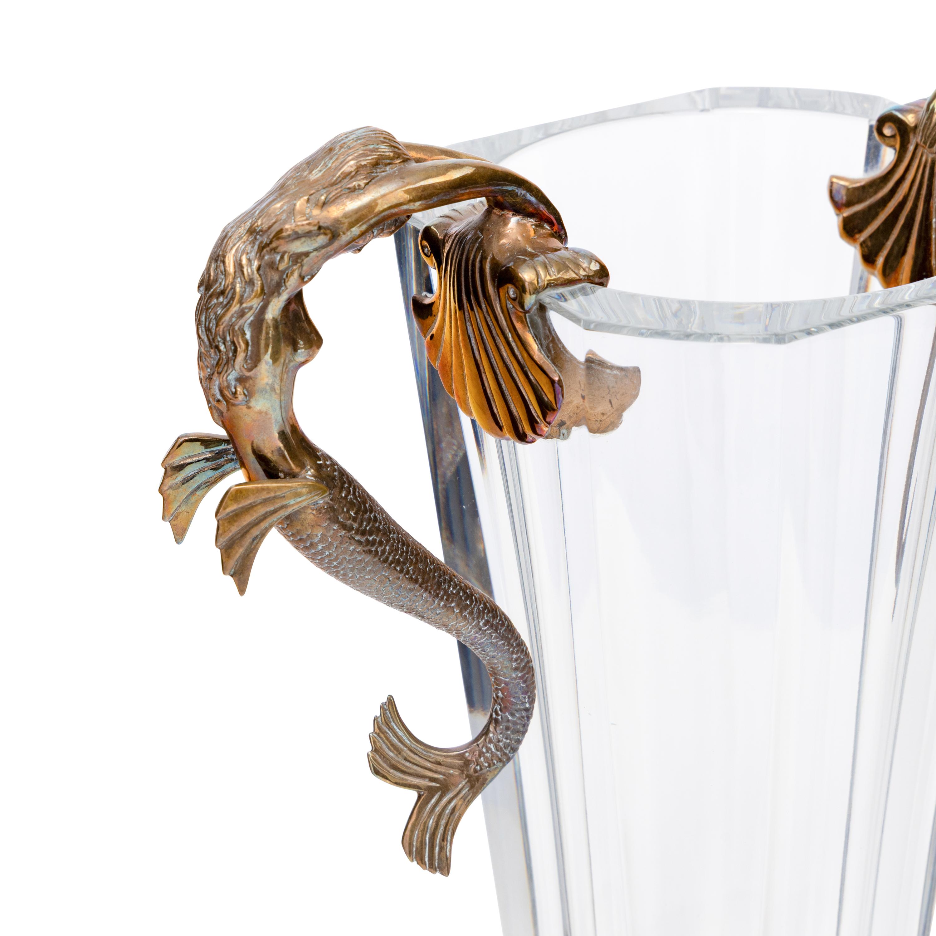 An Erté for Baccarat Gilt Bronze Mounted Glass Sea Maidens Vase