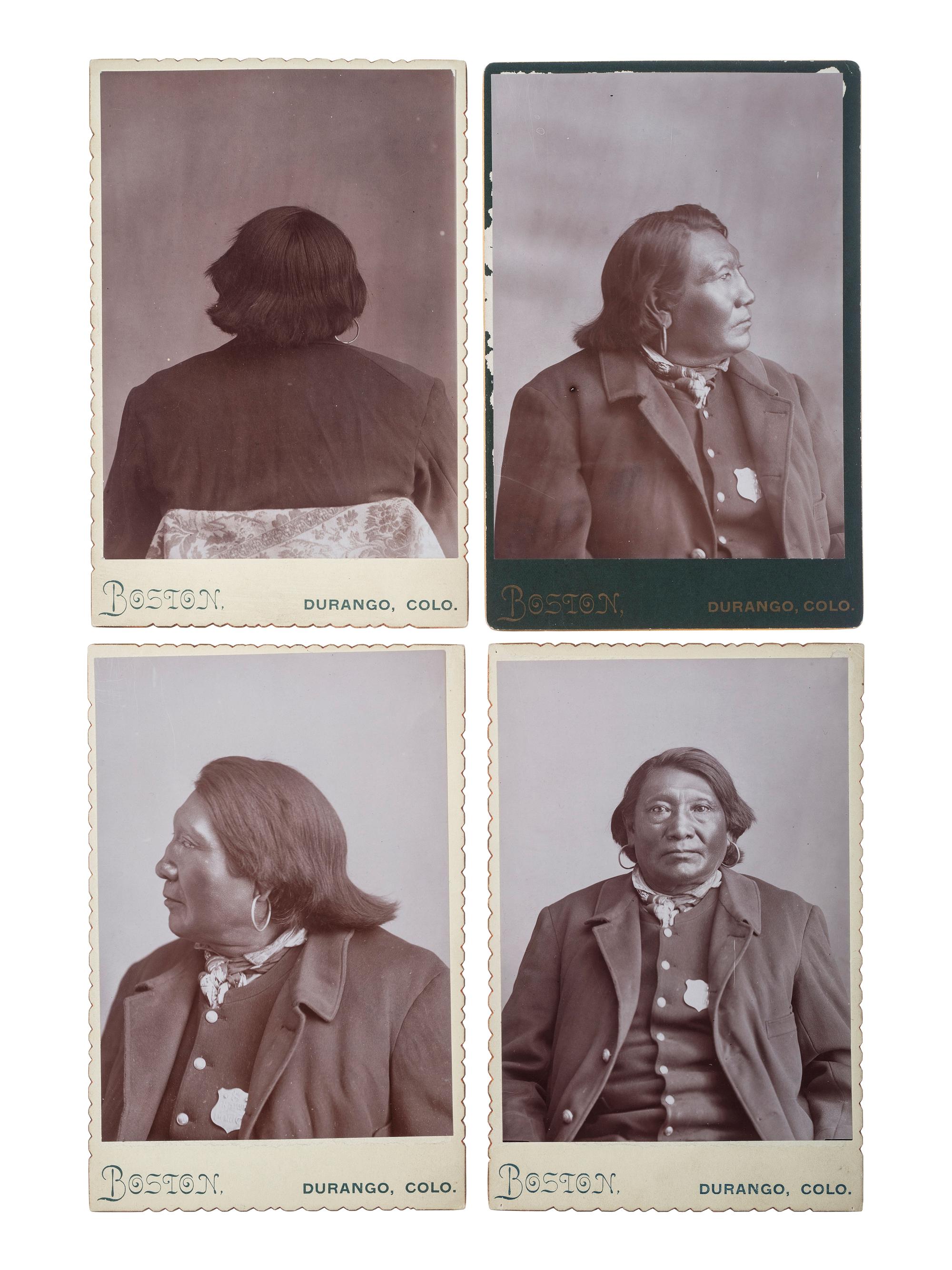 [NATIVE AMERICANS]. BOSTON, Jacob A., photographer. Four cabinet cards presenting a photographic study of Southern Ute Chief Ignacio. Durango, CO: ca 1890.