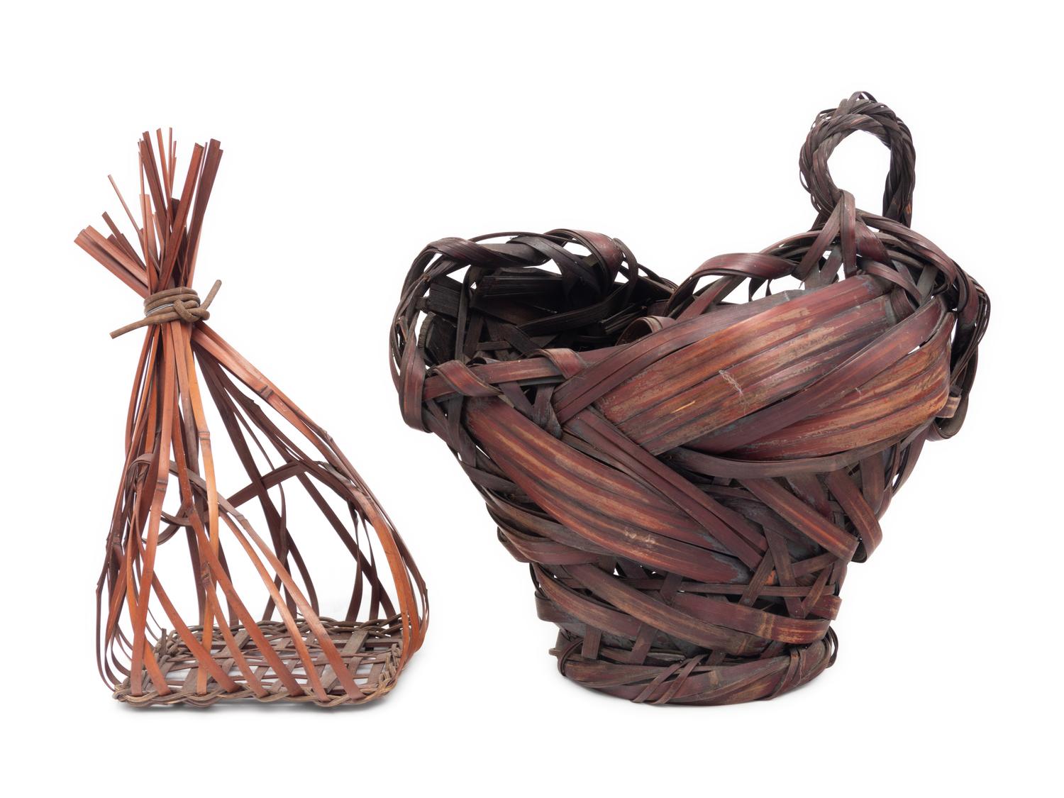 Two Japanese Ikebana Bamboo Flower Arranging Baskets