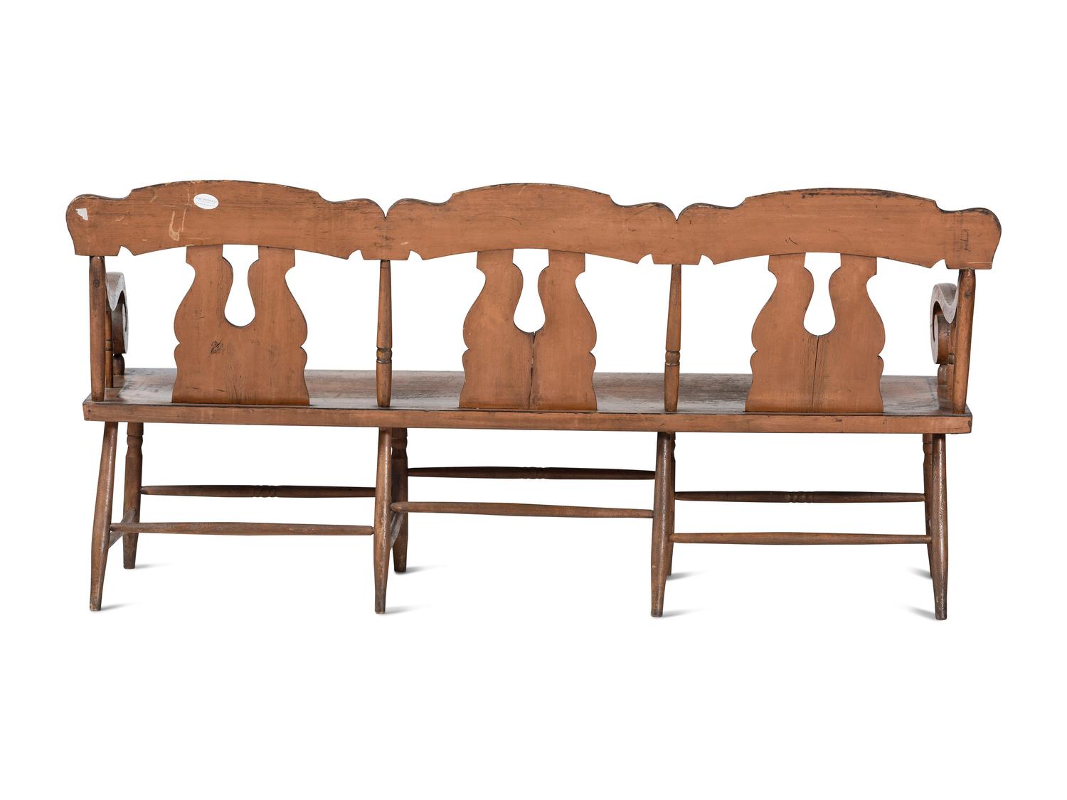 A Classical Stencil and Paint Decorated Triple-Back Bench