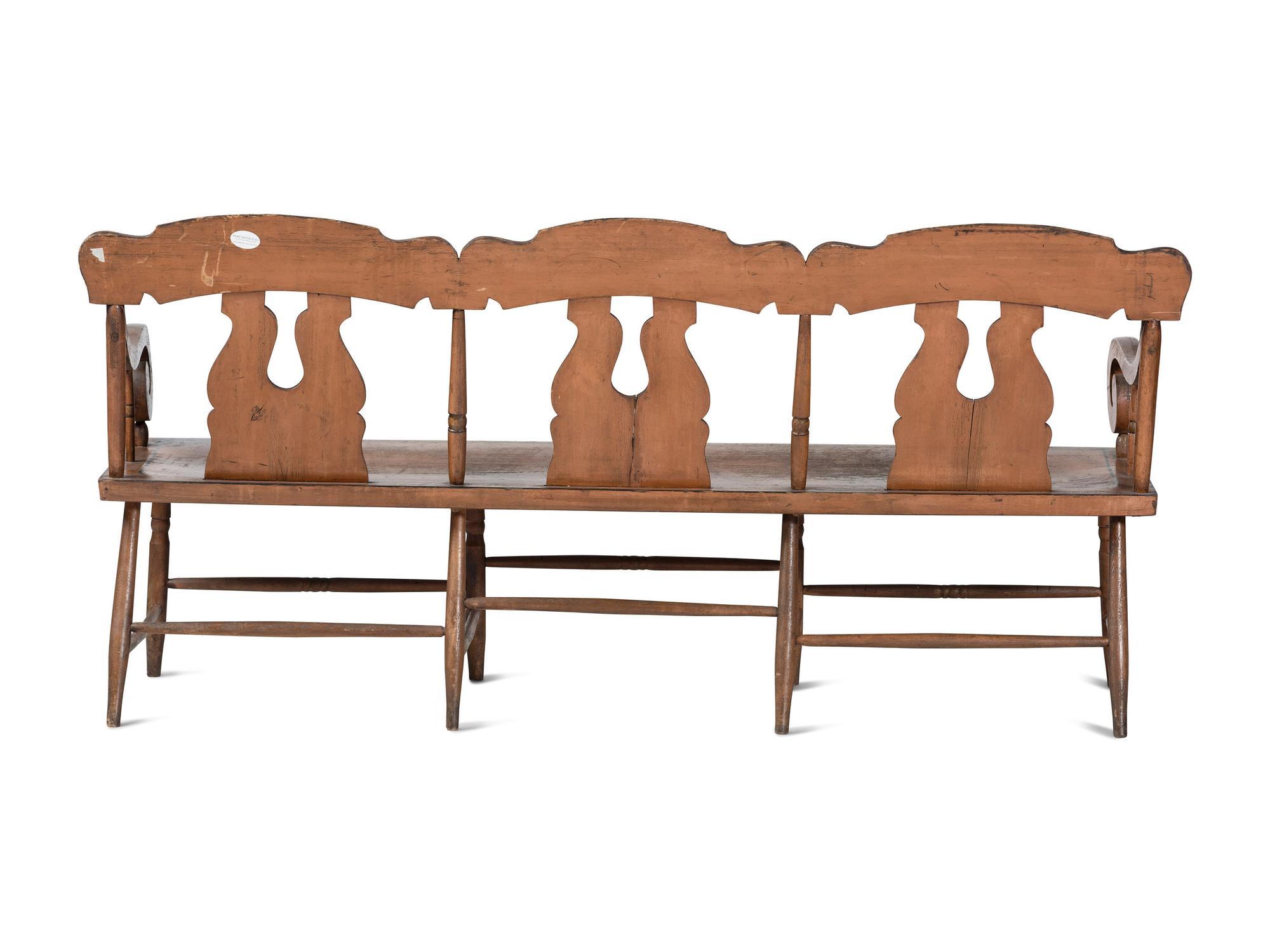 A Classical Stencil and Paint Decorated Triple-Back Bench