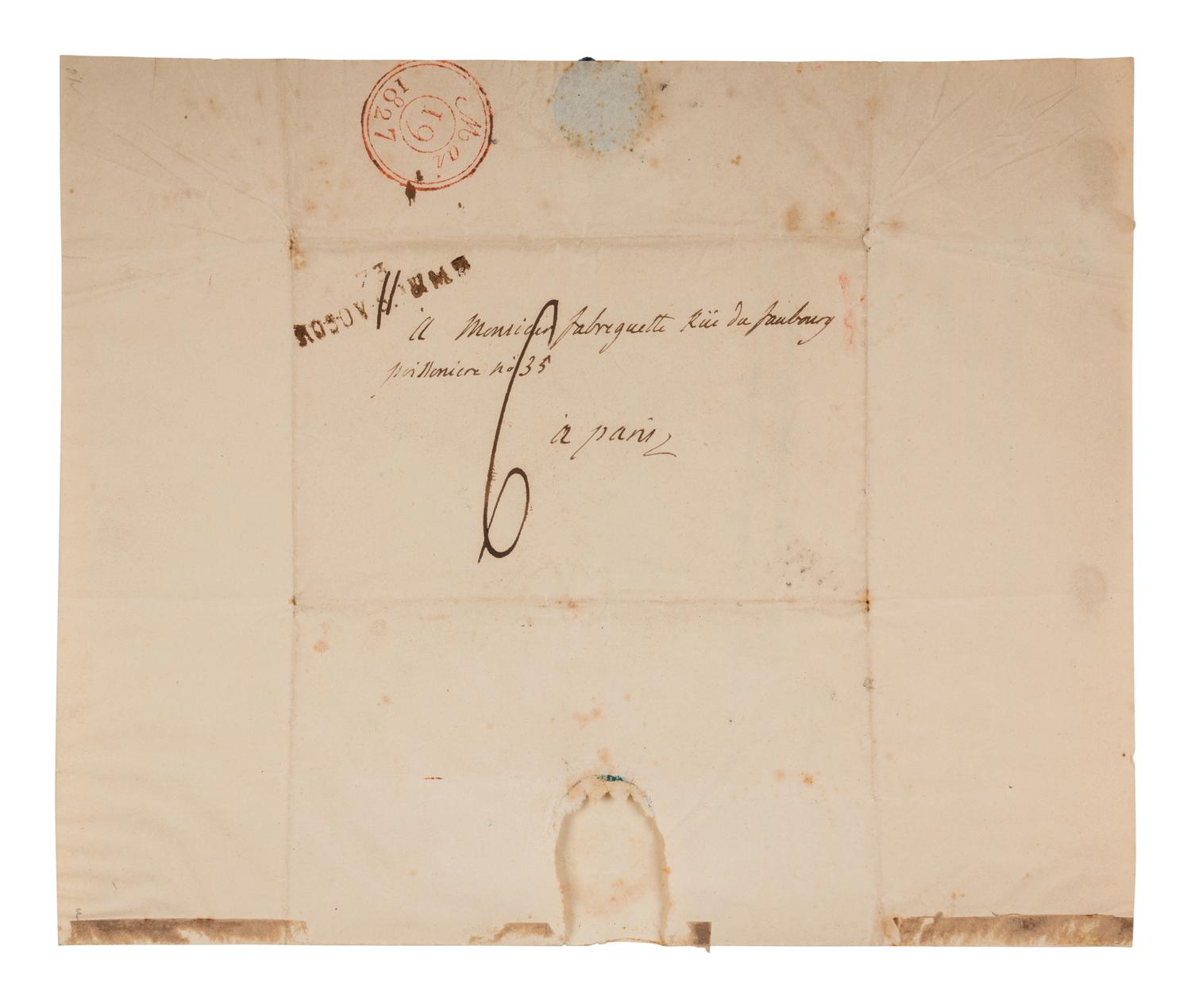 [ENGLISH & CONTINENTAL MANUSCRIPTS]. LAFAYETTE, Marie Joseph Paul Yves Roch Gilbert du Motier, Marquis de (1757-1834). Autograph letter signed ("Lafayette") to "Monsieur Fabreguette" dated 18 May 1827.