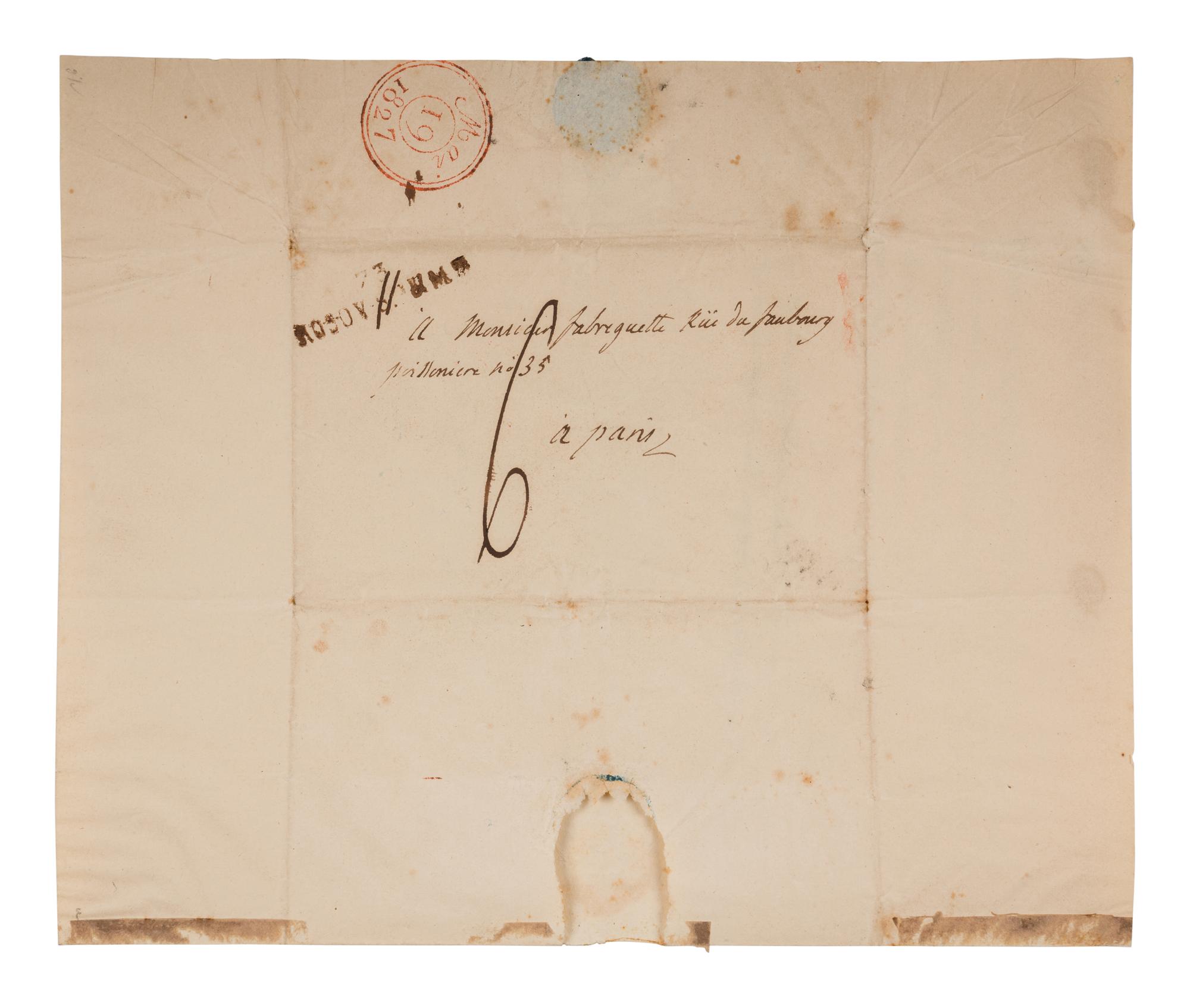 [ENGLISH & CONTINENTAL MANUSCRIPTS]. LAFAYETTE, Marie Joseph Paul Yves Roch Gilbert du Motier, Marquis de (1757-1834). Autograph letter signed ("Lafayette") to "Monsieur Fabreguette" dated 18 May 1827.