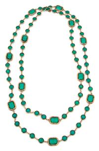 A Chanel Green Chicklet Sautoir, 64".
