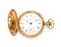 A 14 Karat Tricolor Gold and Diamond Hunter Case Pocket Watch, Elgin, Circa 1900, 23.20 dwts.