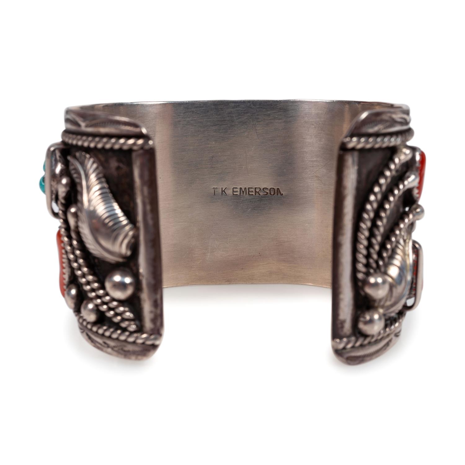 Pair of Navajo Silver, Turquoise, and Coral Cuff Bracelets